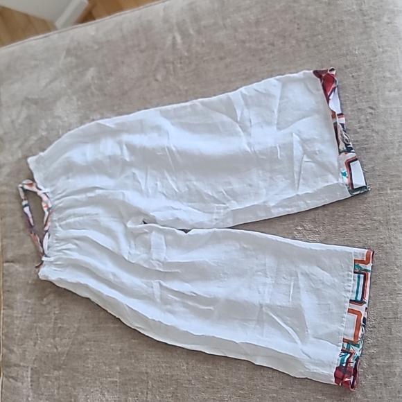 Lin Blanc white draw string cotton pants with patterned pockets - Picture 2 of 4